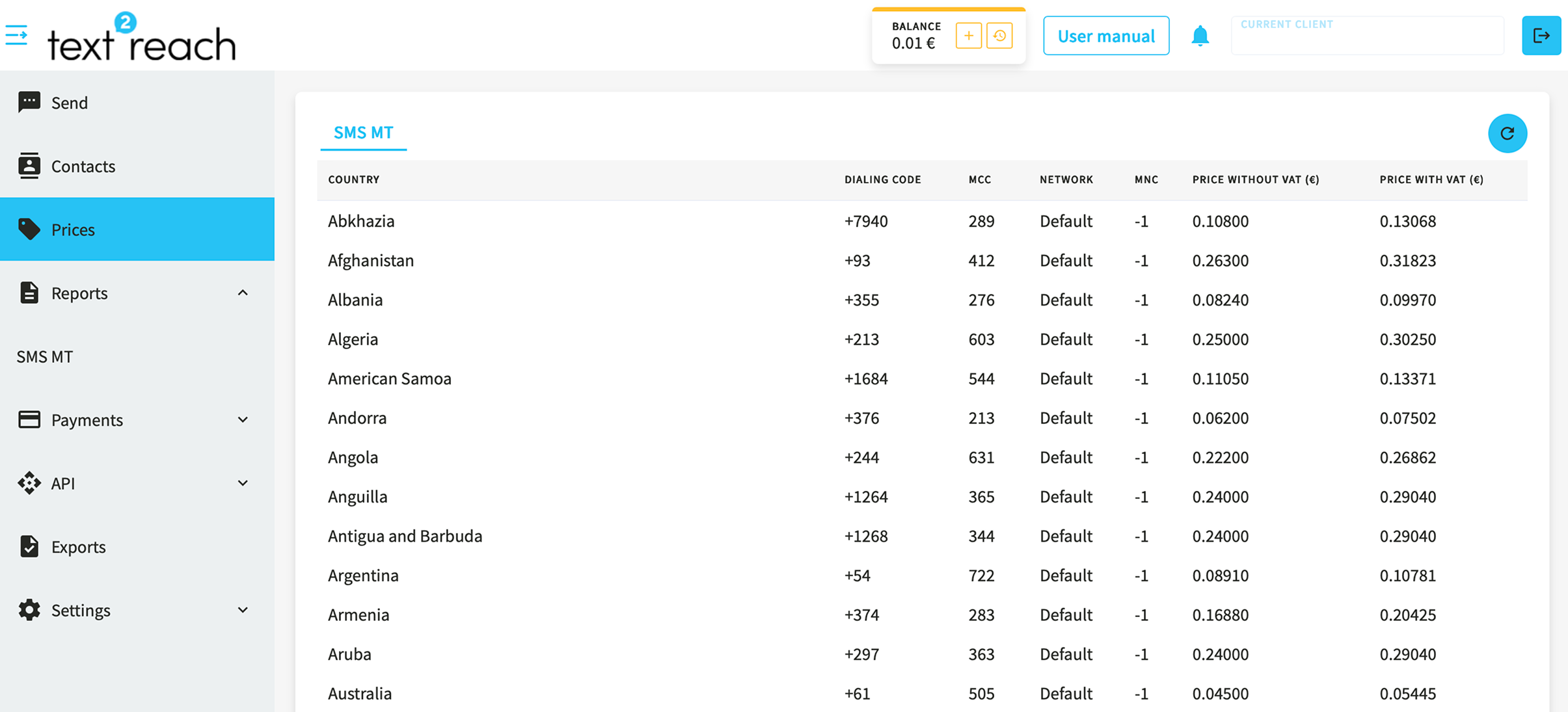 Text2Reach dashboard preview